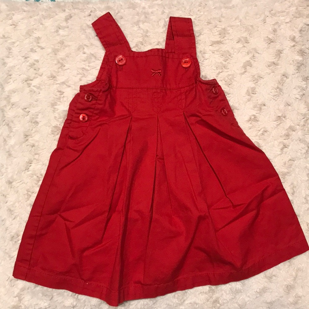Jacadi Red Pleated Button Jumper Dress 6 months